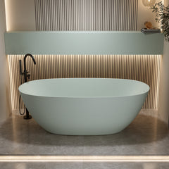 65'' Freestanding Bathtub Resin Stone Soaking Bathtub Solid Surface Modern Tubs with Overflow and Pop-up Drain