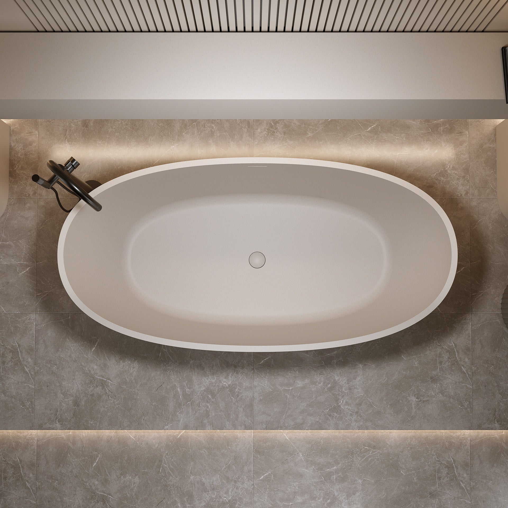 63'' Freestanding Bathtub Resin Stone Soaking Bathtub Solid Surface Modern Tubs with Overflow and Pop-up Drain