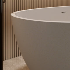 63'' Freestanding Bathtub Resin Stone Soaking Bathtub Solid Surface Modern Tubs with Overflow and Pop-up Drain