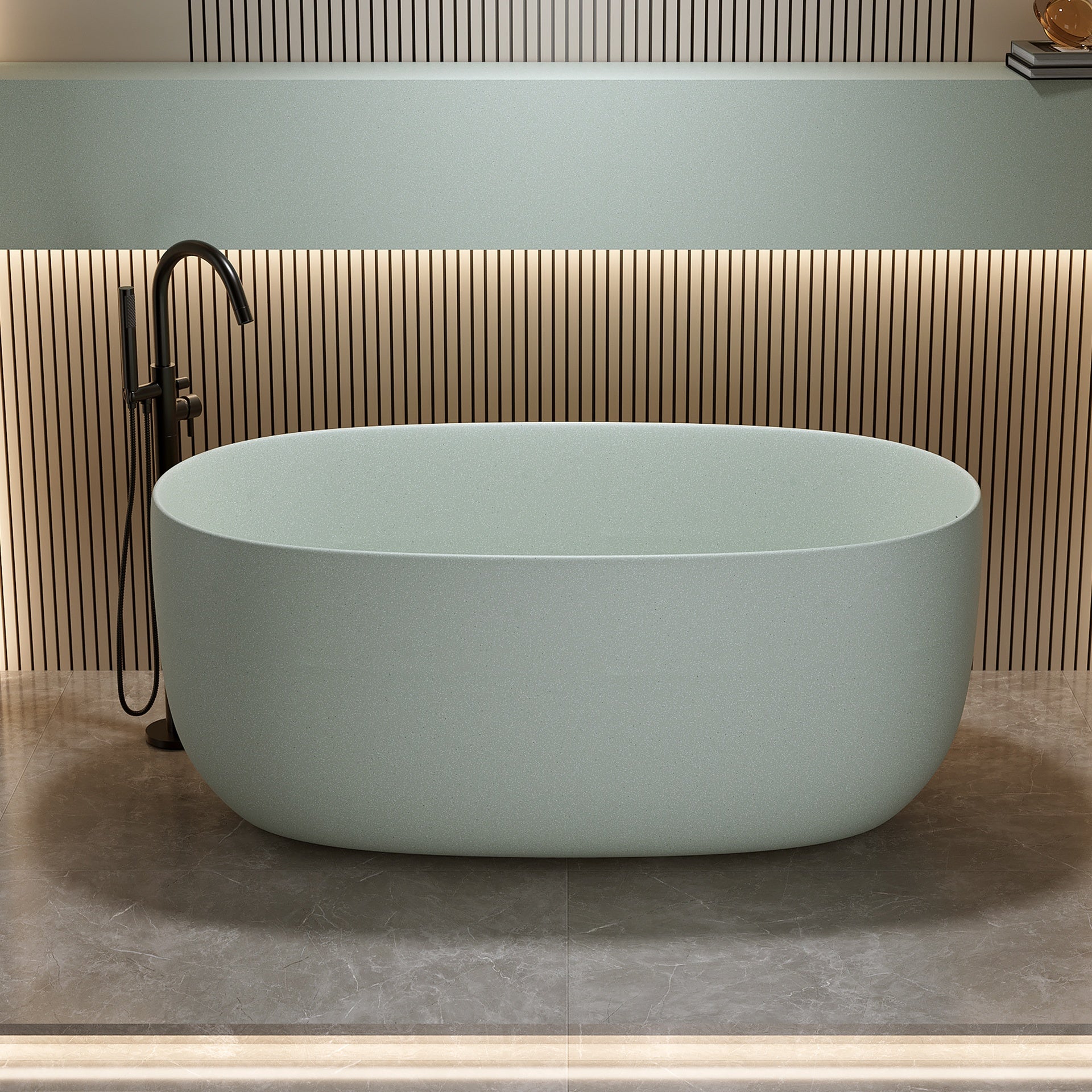 47'' Freestanding Bathtub Resin Stone Soaking Bathtub Solid Surface Modern Tubs with Overflow and Pop-up Drain