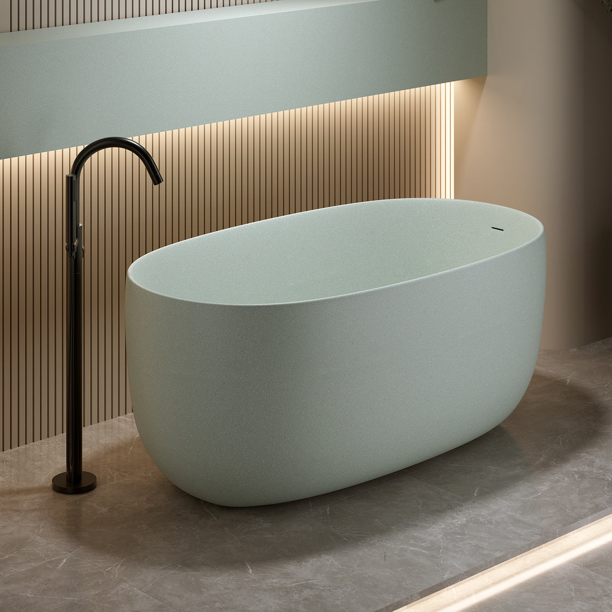 47'' Freestanding Bathtub Resin Stone Soaking Bathtub Solid Surface Modern Tubs with Overflow and Pop-up Drain