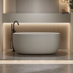 47'' Freestanding Bathtub Resin Stone Soaking Bathtub Solid Surface Modern Tubs with Overflow and Pop-up Drain