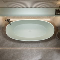 59'' Freestanding Bathtub Resin Stone Soaking Bathtub Solid Surface Modern Tubs with Overflow and Pop-up Drain