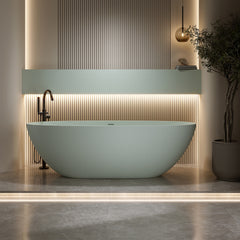 63'' Freestanding Bathtub Resin Stone Soaking Bathtub Solid Surface Modern Tubs with Overflow and Pop-up Drain