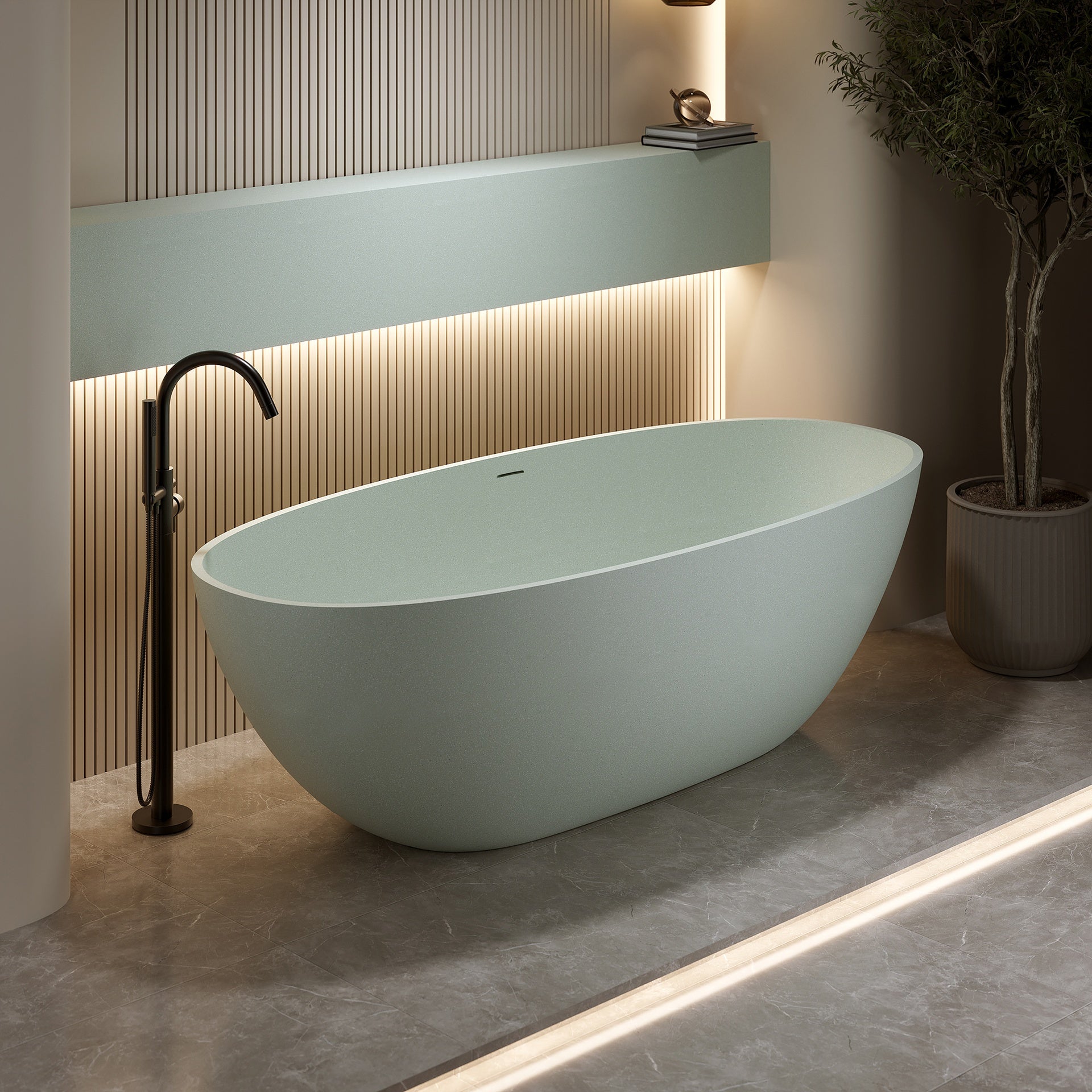 71'' Freestanding Bathtub Resin Stone Soaking Bathtub Solid Surface Modern Tubs with Overflow and Pop-up Drain