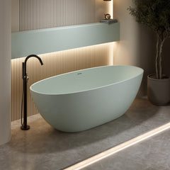 71'' Freestanding Bathtub Resin Stone Soaking Bathtub Solid Surface Modern Tubs with Overflow and Pop-up Drain