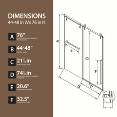 44"-48" W x 76" H Frameless Sliding Shower Door, Brushed Nickel Shower Screen, 5/16" (8mm) Clear Tempered Glass With Explosion-proof Film