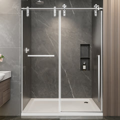 44"-48" W x 76" H Frameless Sliding Shower Door, Brushed Nickel Shower Screen, 5/16" (8mm) Clear Tempered Glass With Explosion-proof Film
