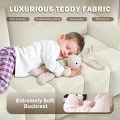 90.2" Comfy 4-Seater Modern Teddy Fabric Couch with Seats Storage, King Size 3-in-1 Convertible Sleeper Sofa Bed for Living Room,Office,Apartment,Beige/White(Old SKU:W1885S00249)