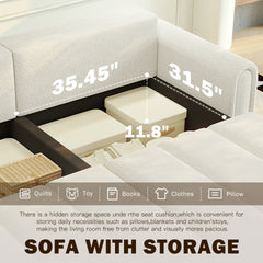 90.2" Comfy 4-Seater Modern Teddy Fabric Couch with Seats Storage, King Size 3-in-1 Convertible Sleeper Sofa Bed for Living Room,Office,Apartment,Beige/White(Old SKU:W1885S00249)