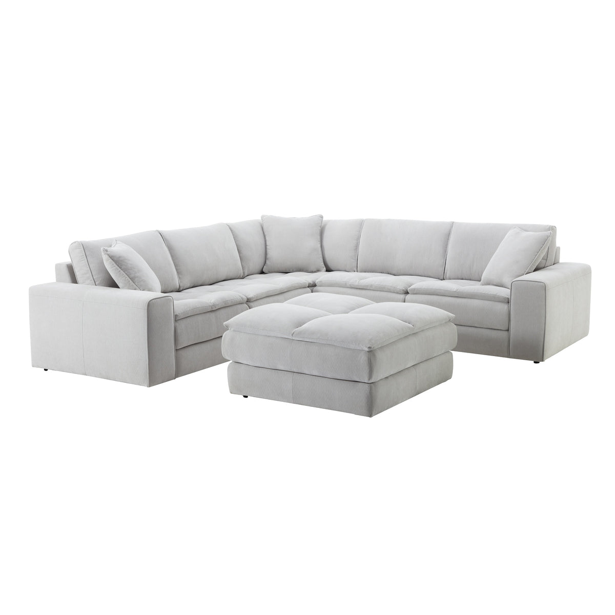 Breton Contemporary Fabric Tufted Modular Sectional Sofa with Ottoman, Oyster