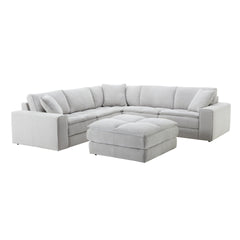 Breton Contemporary Fabric Tufted Modular Sectional Sofa with Ottoman, Oyster