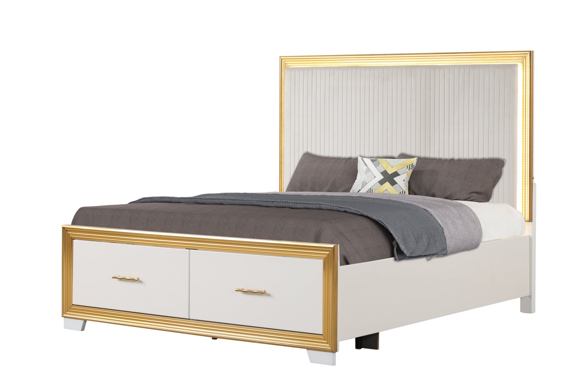 OBSESSION Contemporary Style Queen Tufted Bed Made with Wood & Gold Finish (CA INVENTORY)