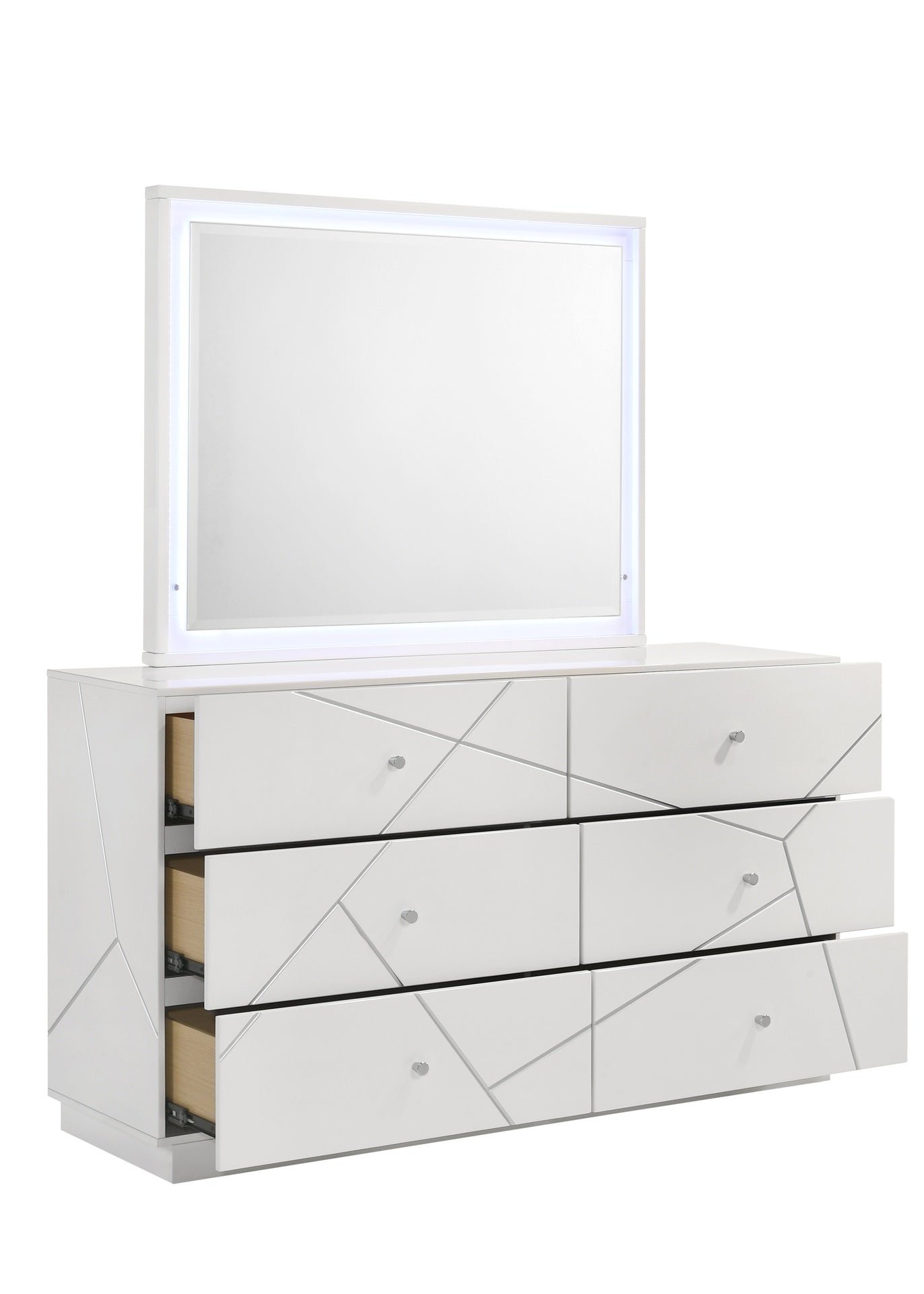 Manhattan Dresser – Geometric Design with Lacquer Finish & Red Velvet-Lined Drawers for Modern Bedrooms (INCLUDES DRESSER ONLY) White  same as B009P309293 (CA inventory)