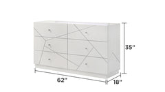 Manhattan Dresser – Geometric Design with Lacquer Finish & Red Velvet-Lined Drawers for Modern Bedrooms (INCLUDES DRESSER ONLY) White  same as B009P309293 (CA inventory)