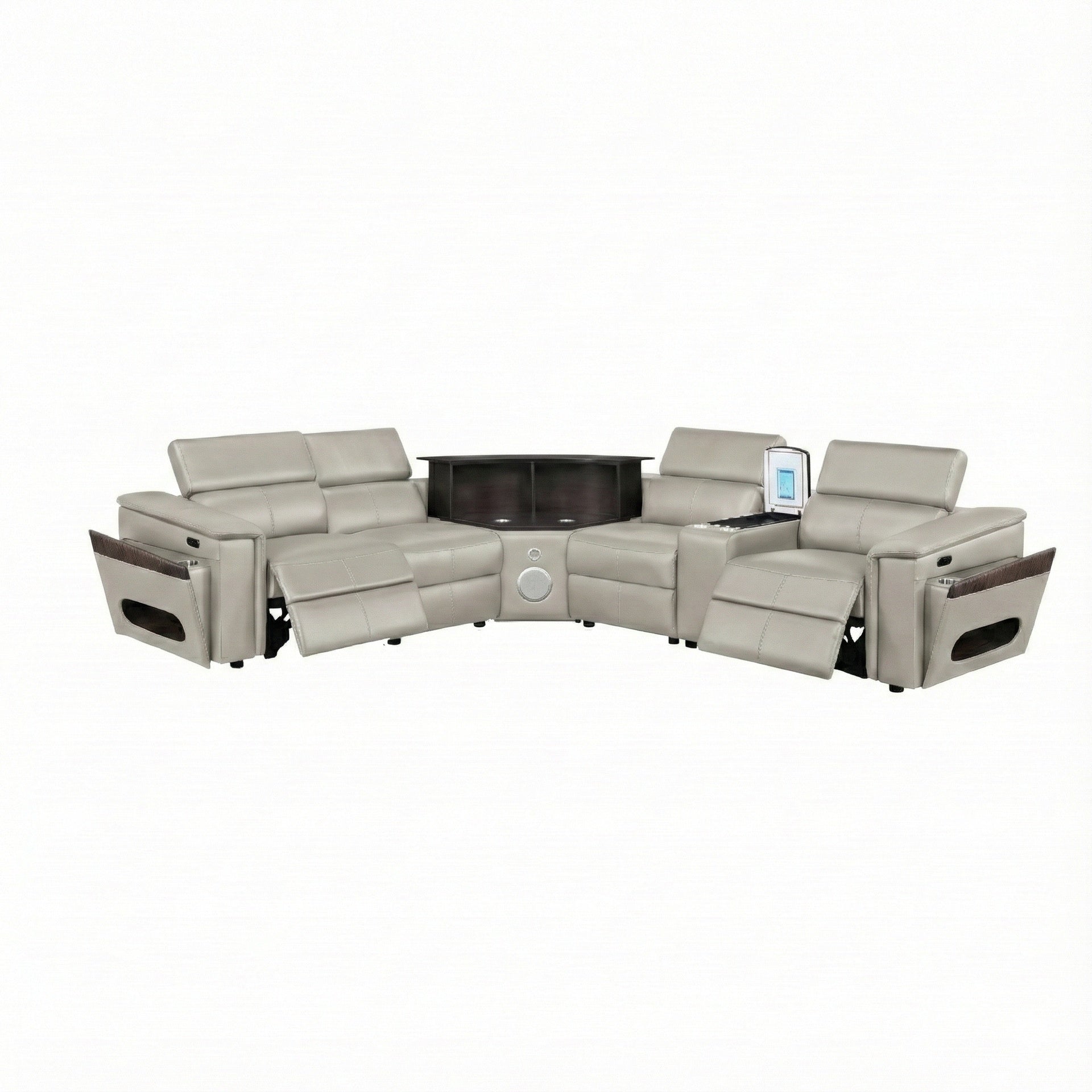 Nova Modern Style Sectional with 1 Console (Fridge), Wedge with Bluetooth speaker, LED and Lifting wine cabinet  - Gray
