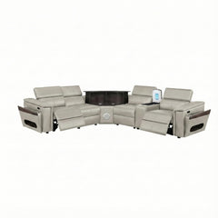 Nova Modern Style Sectional with 1 Console (Fridge), Wedge with Bluetooth speaker, LED and Lifting wine cabinet  - Gray