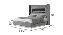 LIZELLE Upholstery Wooden Queen 4 PC Bedroom set with Ambient lighting in Gray Velvet Finish(CA INVENTORY)