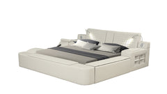 ZOYA Smart Multifunctional Queen Size Bed with Massager Made with Wood and Faux Leather in Beige(California Available Stock)