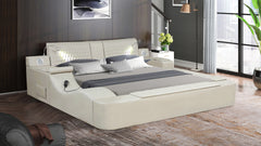 ZOYA Smart Multifunctional Queen Size Bed with Massager Made with Wood and Faux Leather in Beige(California Available Stock)