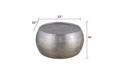 CT501 & ET501 Modern Contemporary Round Aluminum material 32" Coffee Table and 21"Height End Table Set 2PC Tables with Glossy Hand Hammered Design Antique Silver