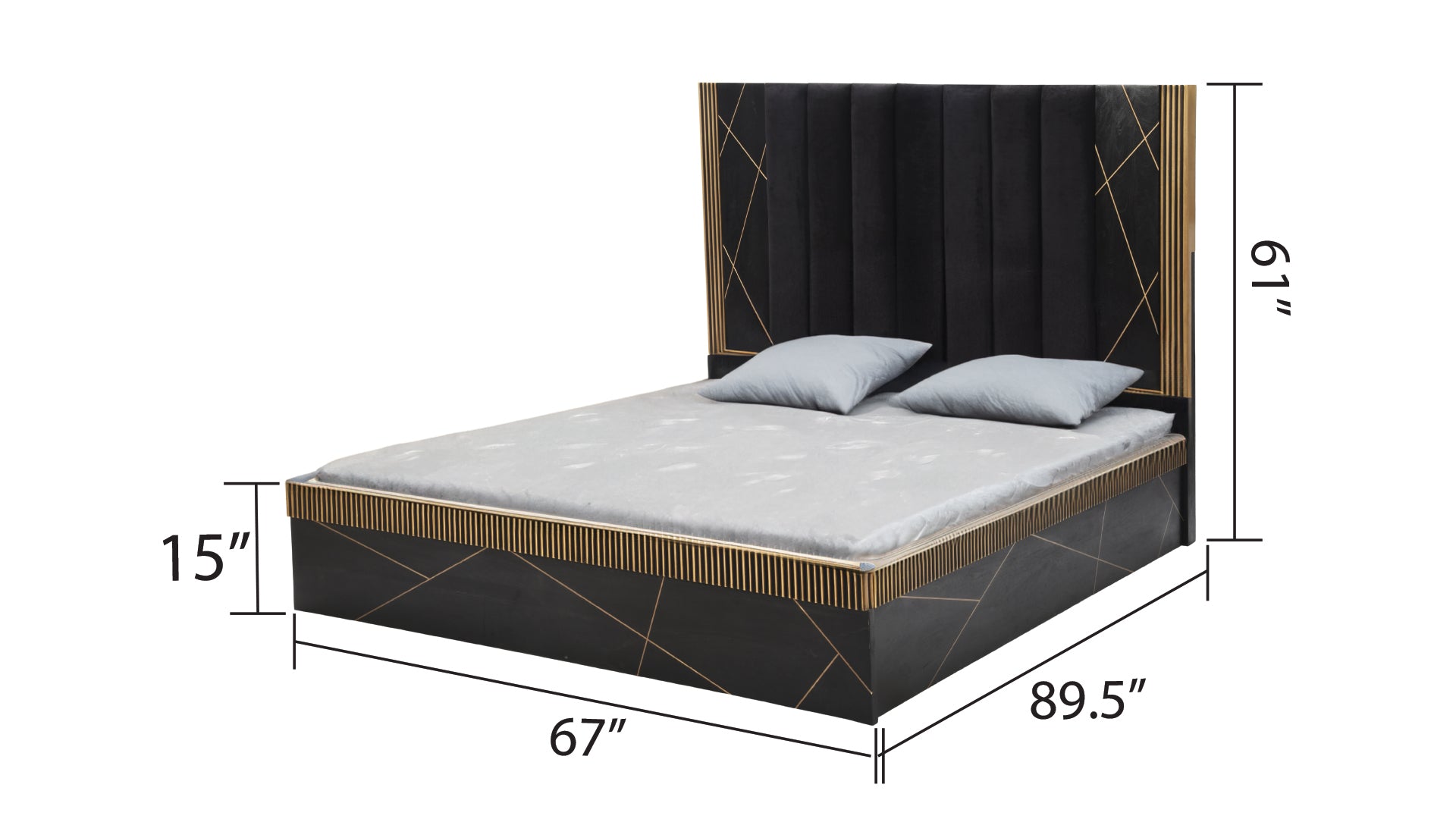 Modern Style Queen Bed Made With Mango Wood and Finished with Brass Metal