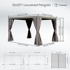 10x12 FT Outdoor Louvered Pergola with Adjustable Louvers-Gray