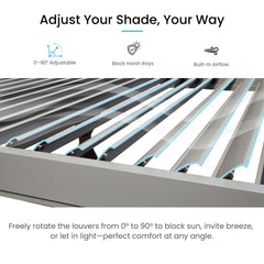 10x12 FT Outdoor Louvered Pergola with Adjustable Louvers-Gray