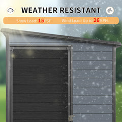 4x8ft Outdoor Resin Garden Shed with Floor and 2 Windows, Plastic Patio Outdoor Storage Shed with Lockable Door for Garden Tools, Bicycles, Trash Cans, Gray+Black(W2556S00008)