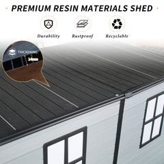 4x8ft Outdoor Resin Garden Shed with Floor and 2 Windows, Plastic Patio Outdoor Storage Shed with Lockable Door for Garden Tools, Bicycles, Trash Cans, Gray+Black(W2556S00008)