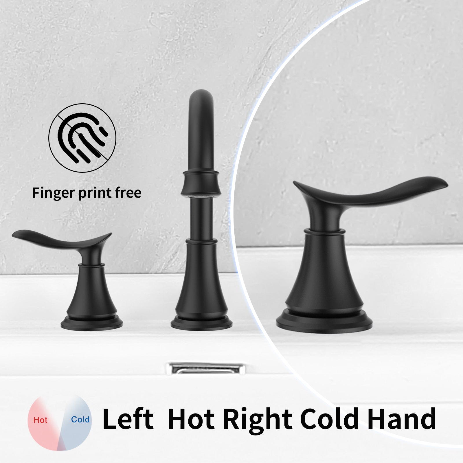 2-Handle 8 inch Widespread Bathroom Sink Faucet Matte Black Lavatory Faucet 3 Hole 360° Swivel Spout Vanity Sink Basin Faucets 3007B-MB