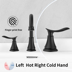 2-Handle 8 inch Widespread Bathroom Sink Faucet Matte Black Lavatory Faucet 3 Hole 360° Swivel Spout Vanity Sink Basin Faucets 3007B-MB