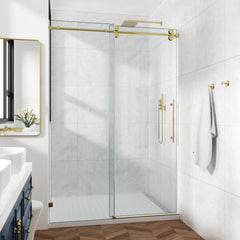 60*66"Fixed & Sliding Shower Door, Round Tube Hardware, Clear Glass Shower Door, 3/8″ (10mm) SGCC Tempered Glass, Stainless Steel