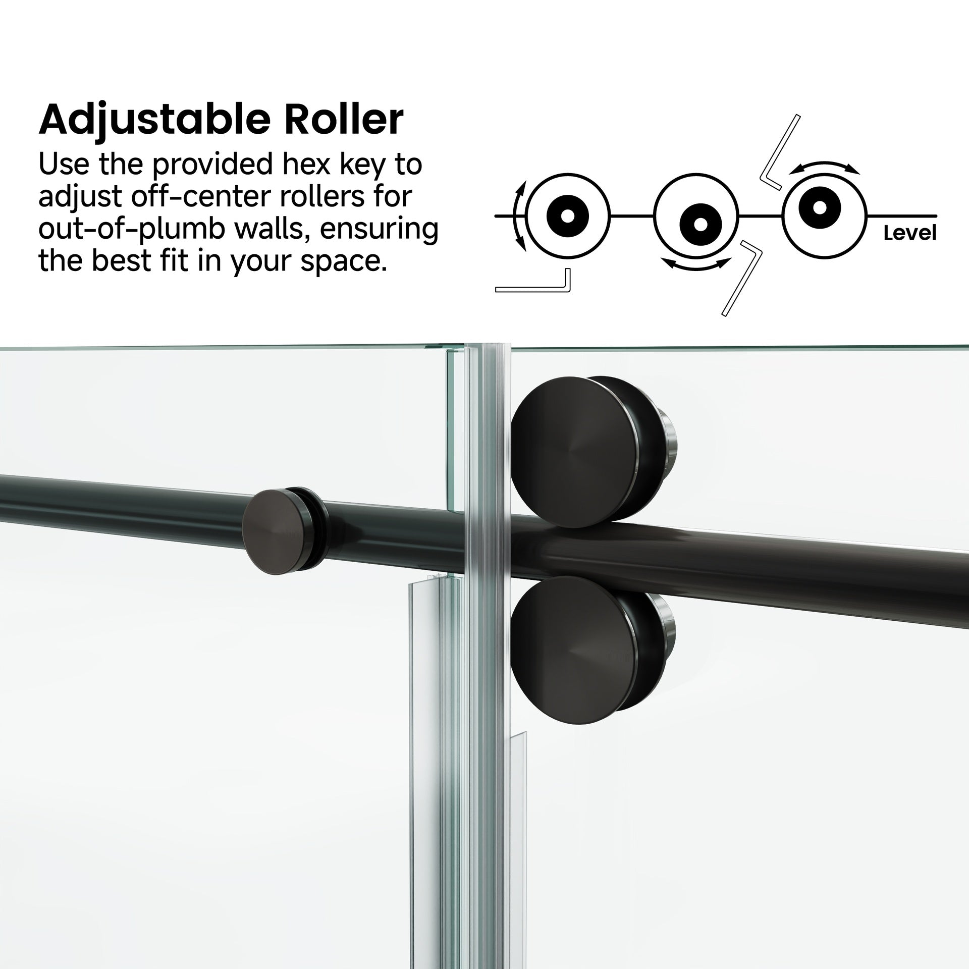 60*66"Fixed & Sliding Shower Door, Round Tube Hardware, Clear Glass Shower Door, 3/8″ (10mm) SGCC Tempered Glass, Stainless Steel