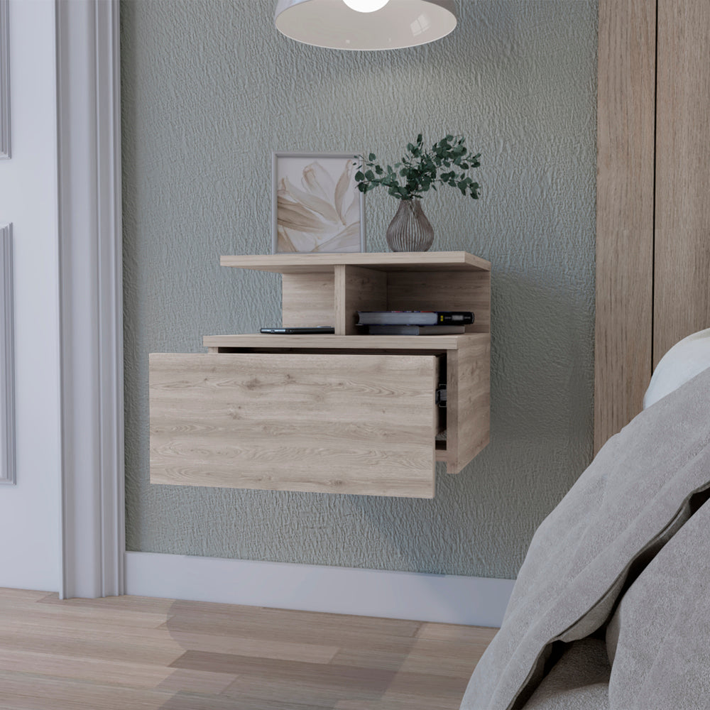Augusta Floating Nightstand with 2-Tier Shelf and 1-Drawer