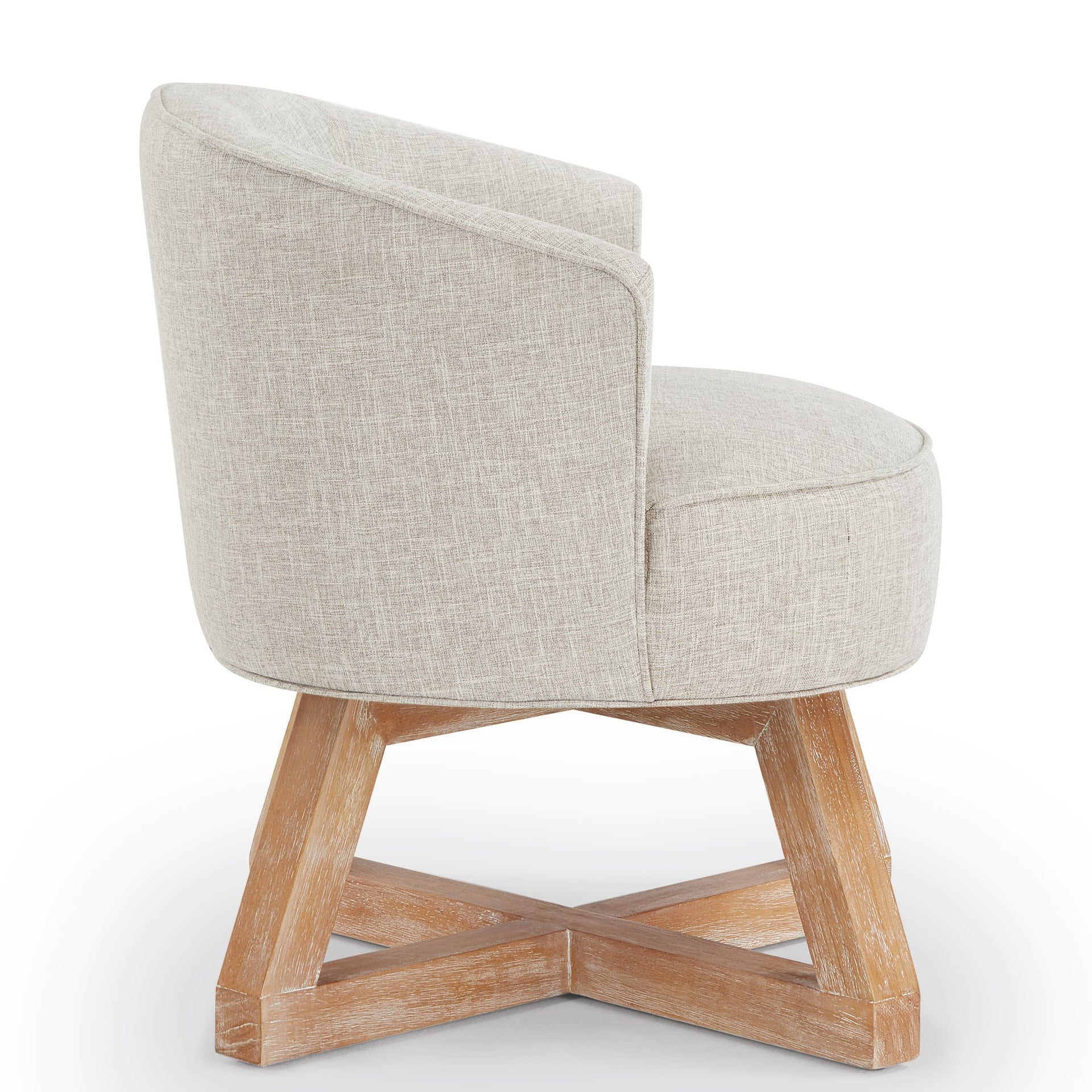 Swivel chair with cross-shaped wooden base,Lounge chair with solid wood legs, 360°freely Swivel chair ,  Classic linen Fabric for living room, bedroom, office, dresser -Light Gray