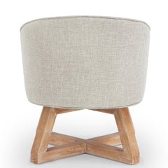 Swivel chair with cross-shaped wooden base,Lounge chair with solid wood legs, 360°freely Swivel chair ,  Classic linen Fabric for living room, bedroom, office, dresser -Light Gray