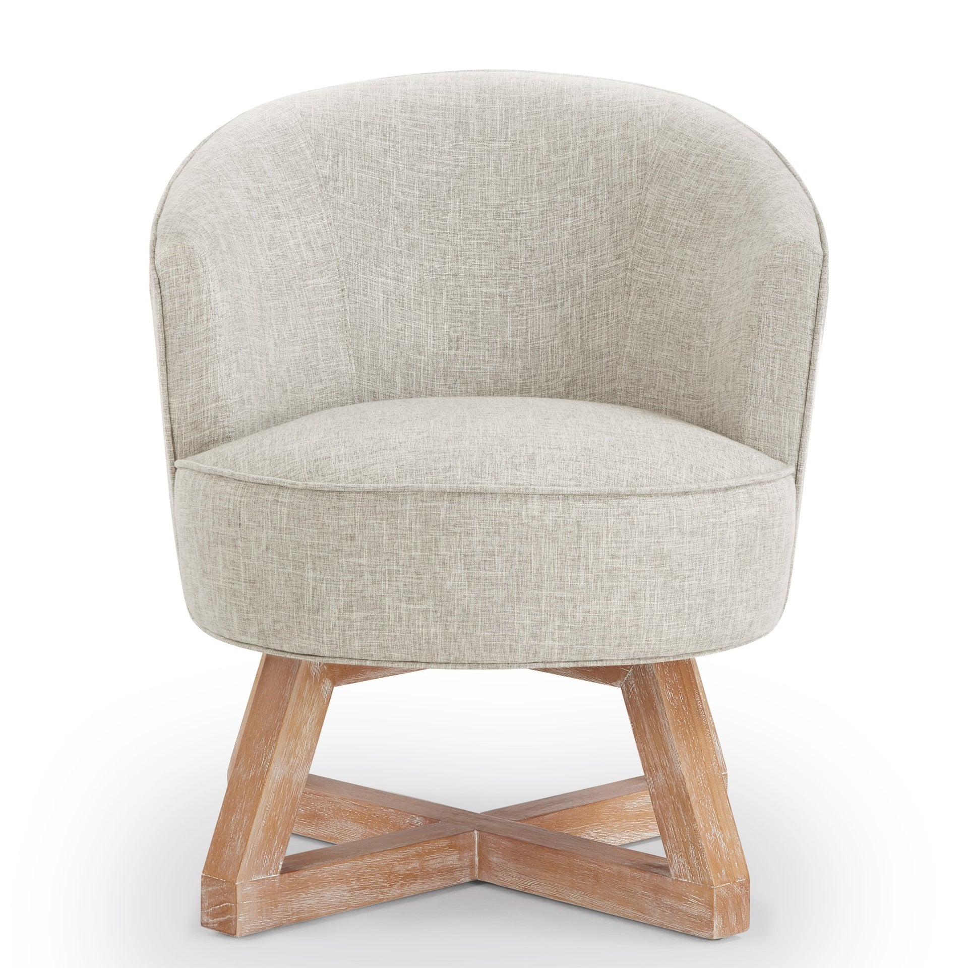 Swivel chair with cross-shaped wooden base,Lounge chair with solid wood legs, 360°freely Swivel chair ,  Classic linen Fabric for living room, bedroom, office, dresser -Light Gray