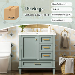 30" Bathroom Vanity , Modern Bathroom Cabinet with Sink Combo Set, Bathroom Storage Cabinet with a Soft Closing Door and 3 Drawers, Solid Wood Frame(Green)