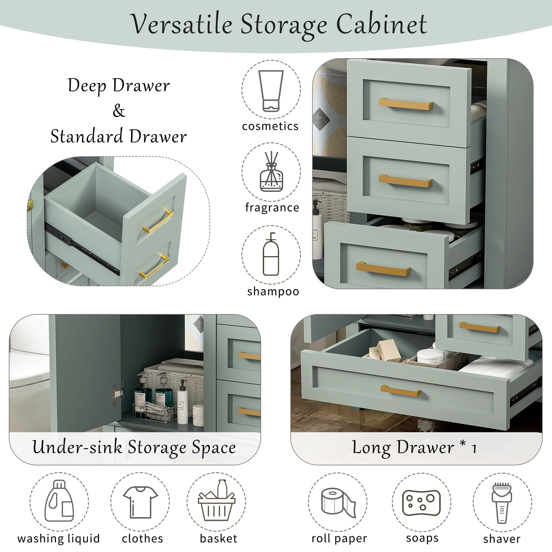 30" Bathroom Vanity , Modern Bathroom Cabinet with Sink Combo Set, Bathroom Storage Cabinet with a Soft Closing Door and 3 Drawers, Solid Wood Frame(Green)
