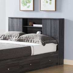 Twin Size Bookcase Headboard Stand Alone Two Sliding Doors Four Shelf Cubbies Spacer and dust panel Grey