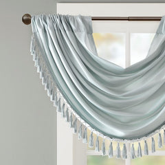 Faux Silk Waterfall Embellished Valance Dusty Aqua 38x46"