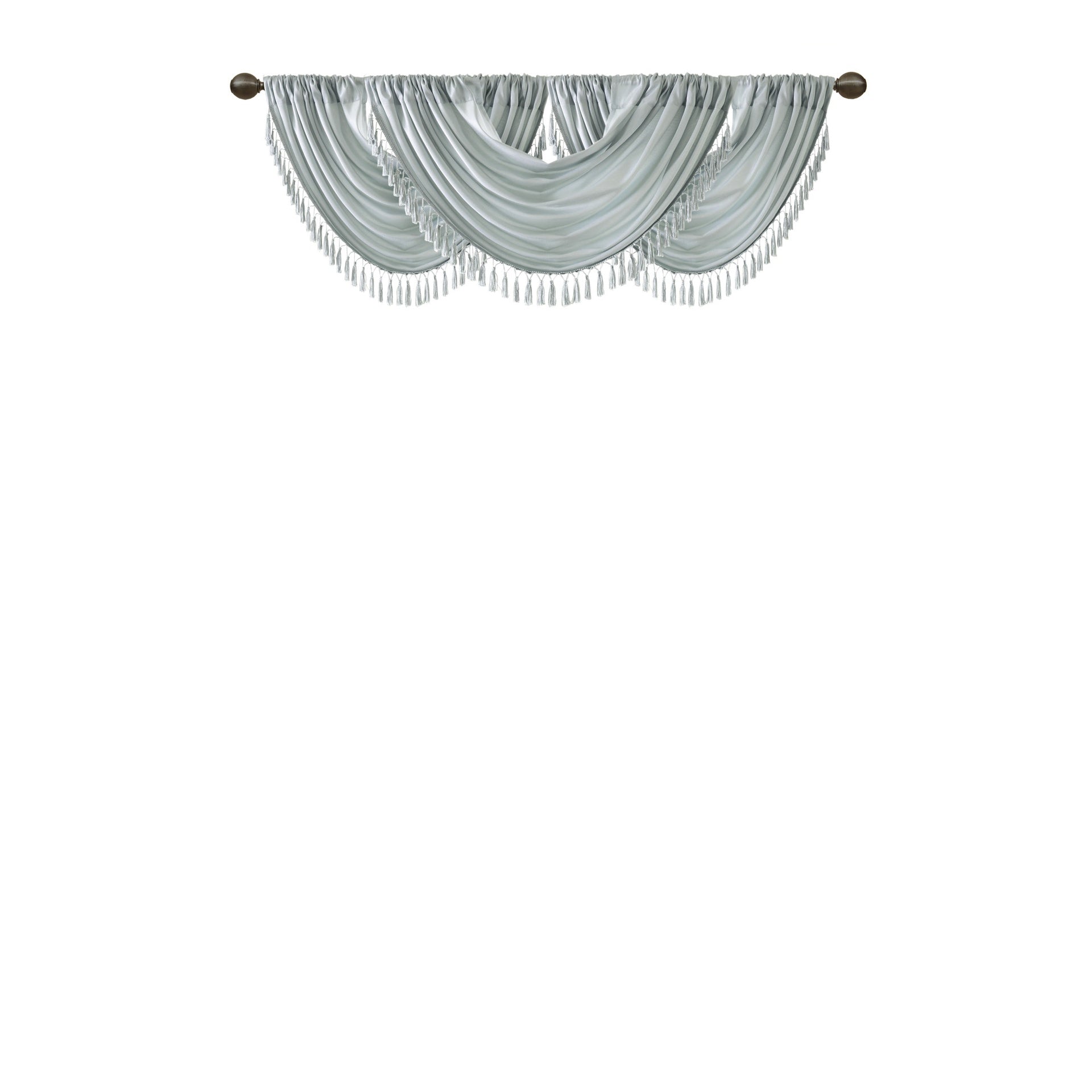 Faux Silk Waterfall Embellished Valance Dusty Aqua 38x46"