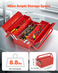 Tool Box 14-inch 2-Tier 3-Tray Folding Cantilever Toolbox with Handle Red