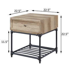 Oak and Sandy Black End Table with Slatted Lower Shelf