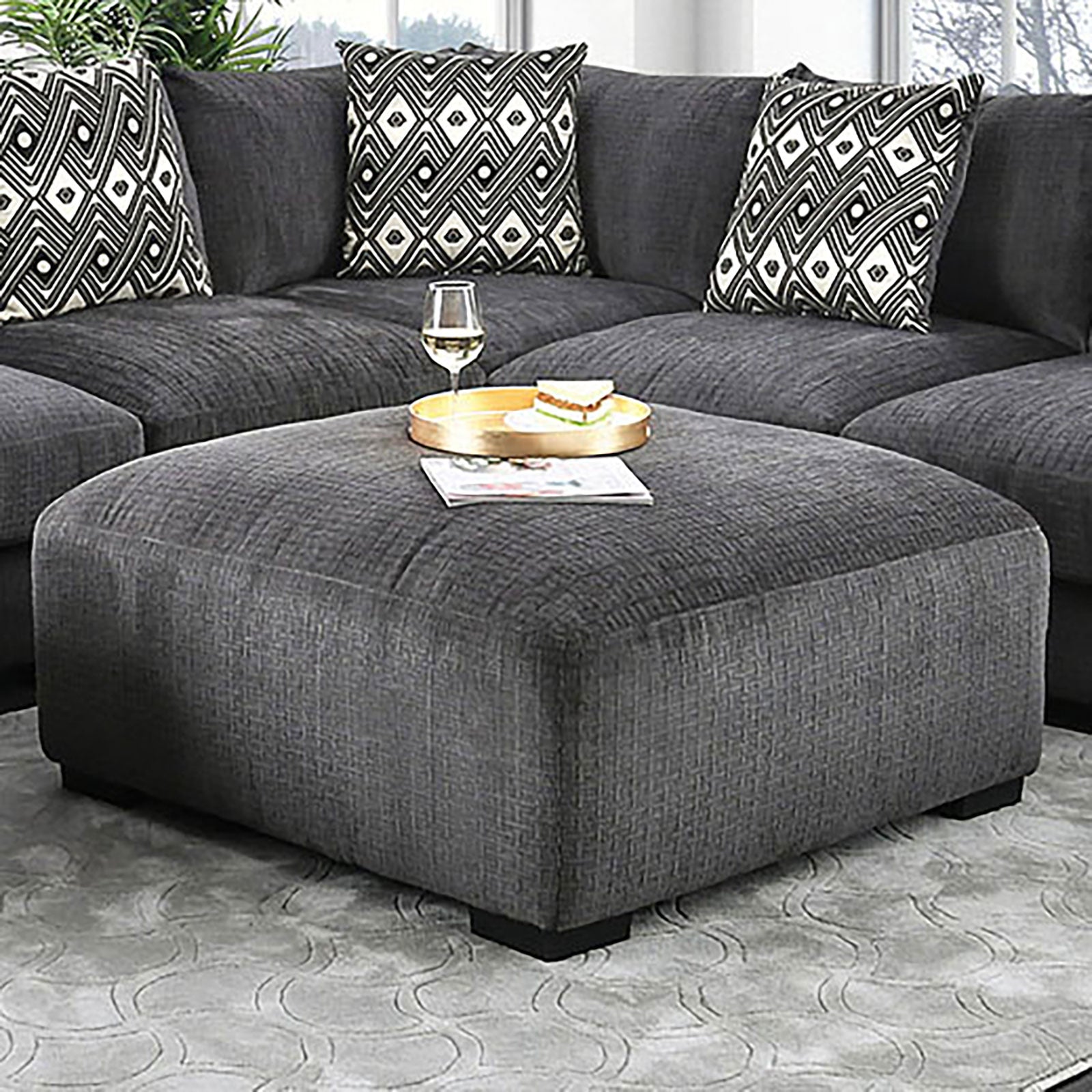 Contemporary Style Gray Finish Square Upholstery Ottoman Memory Foam Tapered Legs Modular Design