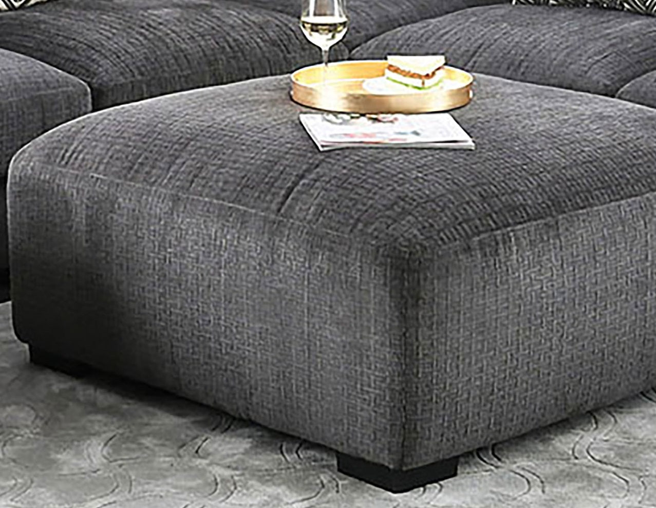 Contemporary Style Gray Finish Square Upholstery Ottoman Memory Foam Tapered Legs Modular Design