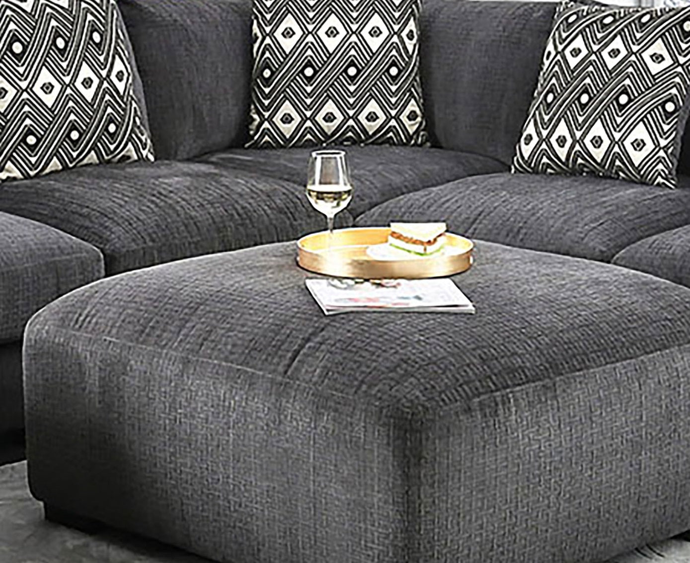 Contemporary Style Gray Finish Square Upholstery Ottoman Memory Foam Tapered Legs Modular Design