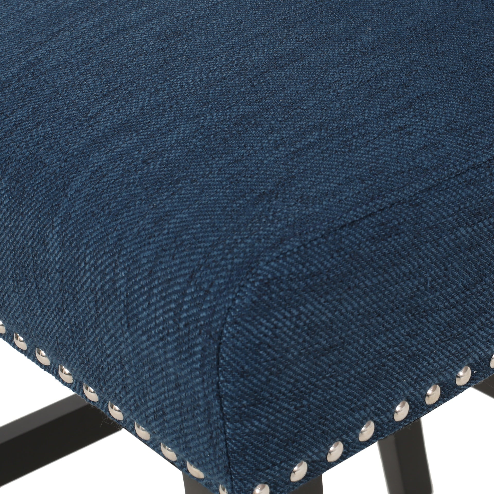 Vienna Contemporary Fabric Tufted Wingback 27 Inch Counter Stools, Set of 2, Navy Blue and Dark Brown