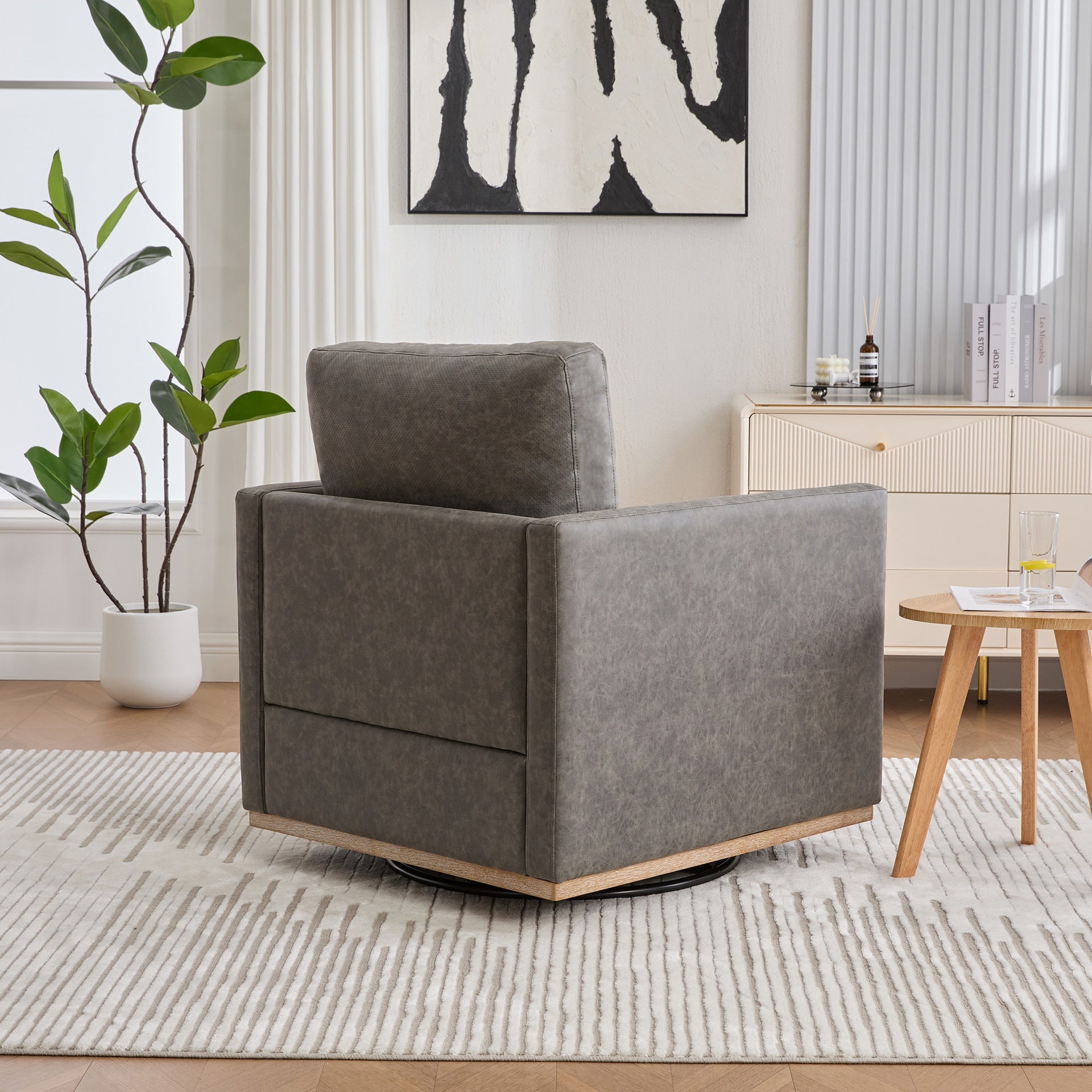 30.7"W Upholstered Square Swivel Accent Chair and Comfy Accent Single Sofa Chair, 360 Degree Club Chair, Lounge Armchair for Living Room Bedroom Apartment Nursery.Gray PU